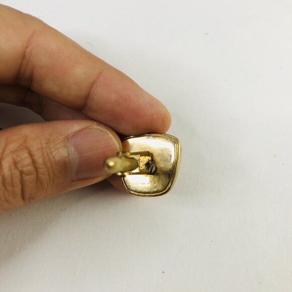 Vtg 80s Mens Fashion Cufflinks 14K G.F. Gold Stripped Black Gray Quiet Luxury